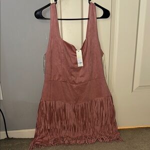 Francesca's Collections Pink Fringe Mini Dress